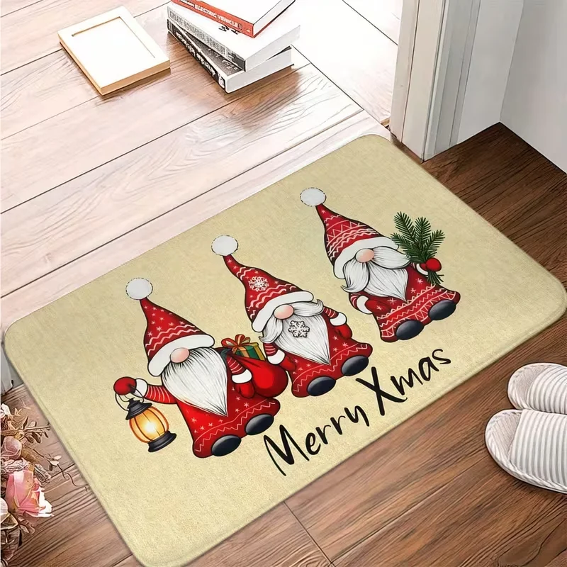 Christmas Gnome Doormat Non Slip Soft Floor Rug Merry Xmas Tomte Dwarf Pattern Entrance Kitchen Holiday Home Decor Indoor Carpet