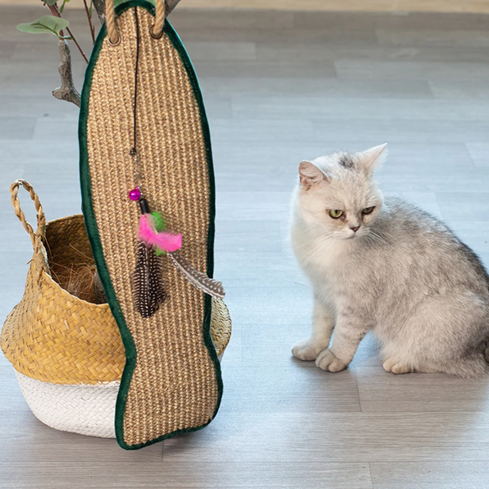 

Cat Scratching Pad Fish Shaped Sisal Mat Hand Knitting Natural Fragrance Durable Protective Cushion Claw Training Pet Hanging