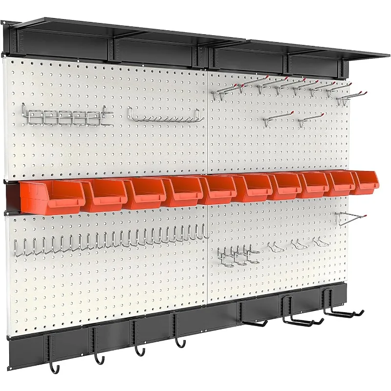 Pegboard Wall Organizer, 48X 36 inch Garage Storage Pegboard with Hooks Storage Bins Tool Board Panel Tool Organizer, 72pcs