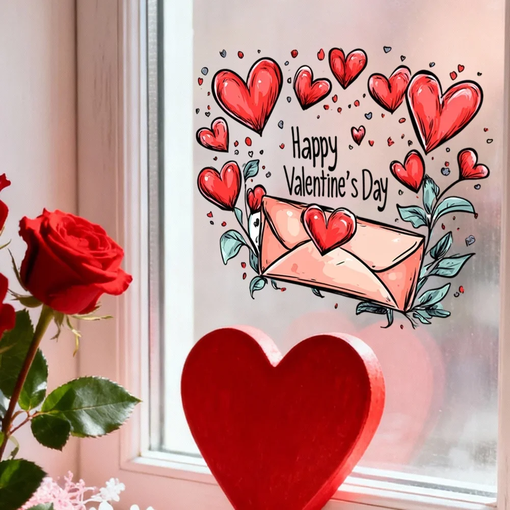 Modern Minimalist Design Love Envelope Decal Static Cling Technology Double-sided Vibrant Print Valentines Day