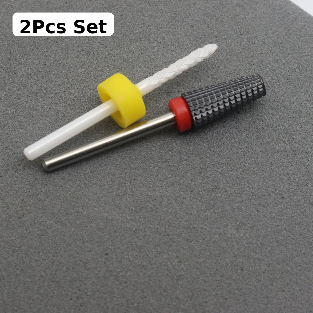 2Pcs Ceramic Nail Drill Bits Set Black & White Grinding Polishing Heads for Electric Manicure Tool Nail Art Mania