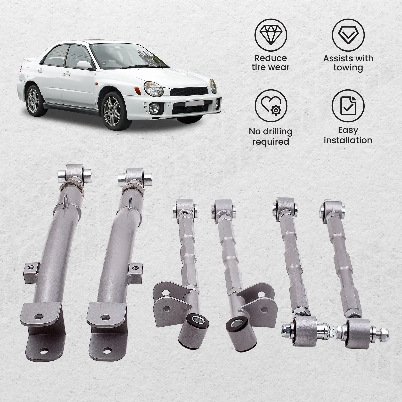Rear Full Adjustable Lateral Link Traling Arm 6 Link Kit for Subaru Impreza WRX Rear Suspension Adjustable for  STi GDA 02-07
