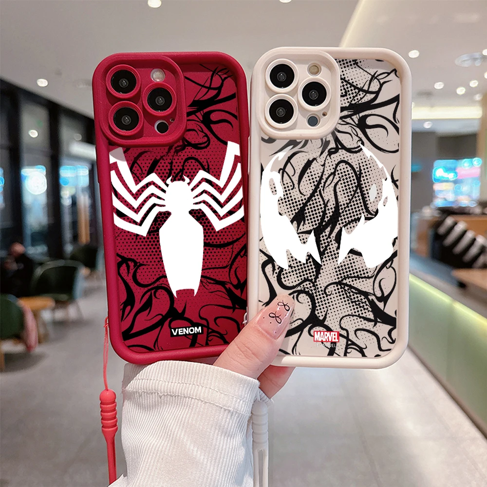 Marvel Spider-Man Venom Phone Case for Huawei P20 P30 P40 P50 Mate 30 40 Pro Nova 7 9 10 SE Soft TPU Back Cover With Hand Strap