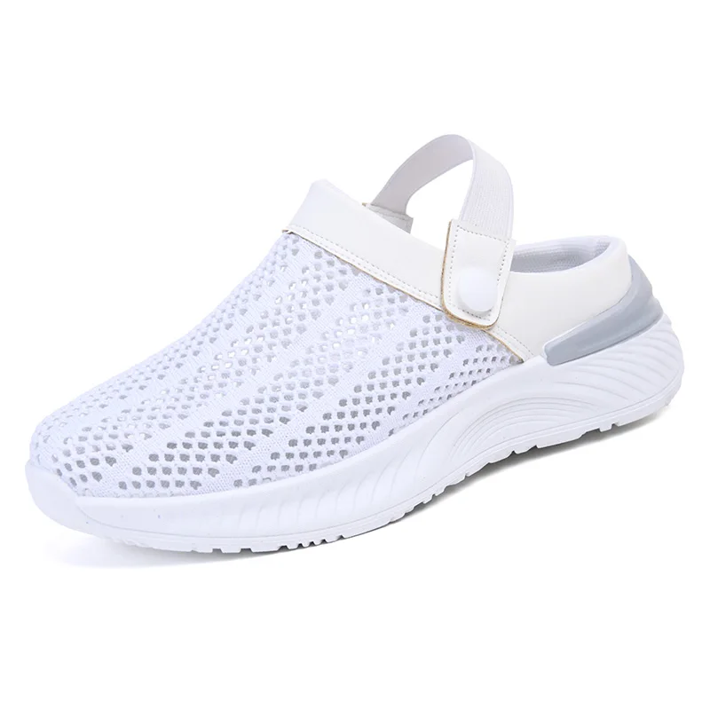 Ladies Summer Breathable Mesh Sandals Outdoor Soft Sole Comfortable Mom Walking Shoes Home Anti Slip Large Slippers 35-41