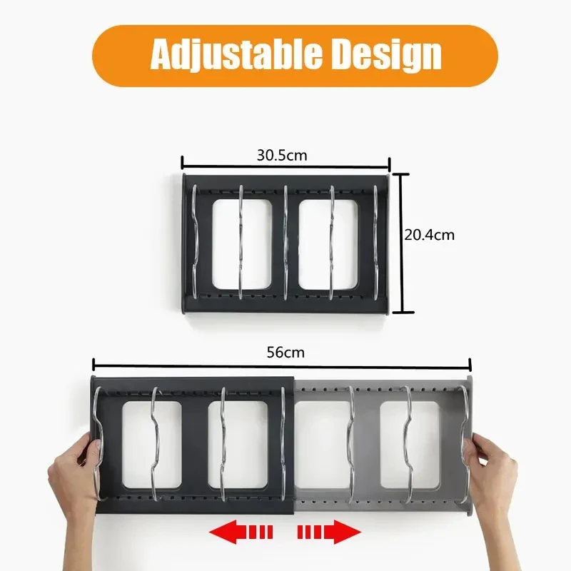 

kitchenware and cutlery organizer，expandable stainless steel storage rack, cabinet pot lid and cutting board draine