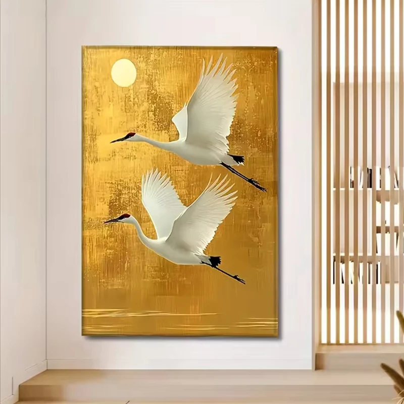 Modern Nature Crane Japanese Canvas Poster Crane Wall Paintings White Bird Gallery Wall Art Print for Room Dormitory Home Decor