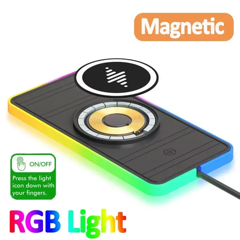 Magnetic Car Wireless Charger Pad RGB Light Non-Slip Car Charger for iPhone 17 16 15 14 13 Samsung Xiaomi Airprods Fast Charging - Image 3