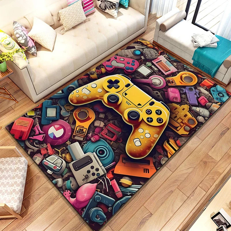 3D 80s Gamer Controller Area Rug Large,Carpet Rug for Living Room Bedroom Kitchen Decoration,Kid Play Game Non-slip Floor Mat