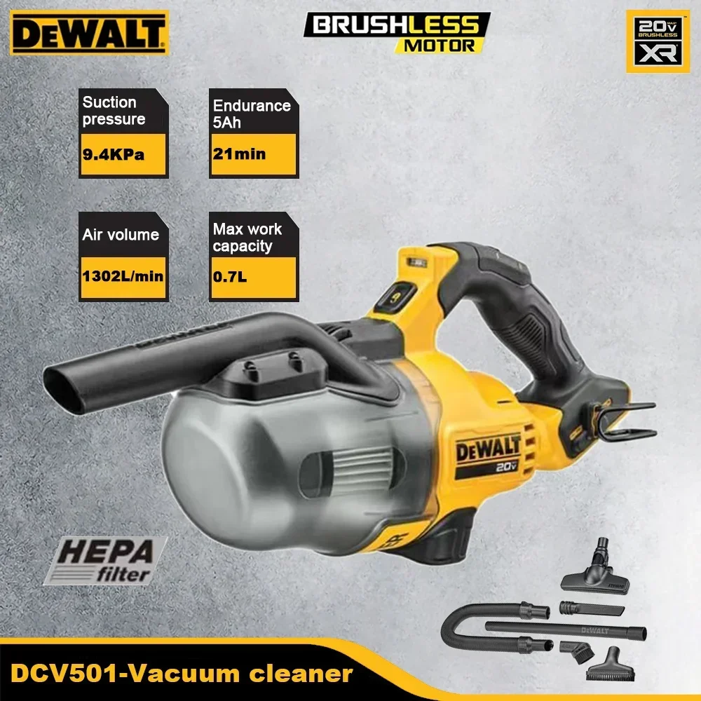 Dewalt DCV501 Wireless Vacuum Cleaner 9.4KPa 1302L/min for Jobsite Car Home and Gardon Cleaning Univeral 18v and 20v Battery