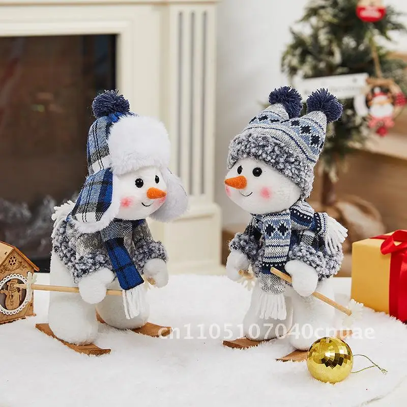 

Christmas Decorations Ski Snowman Doll Desktop Doll Blue Gauge Fabric Christmas Iron Feet Snowman Ornaments
