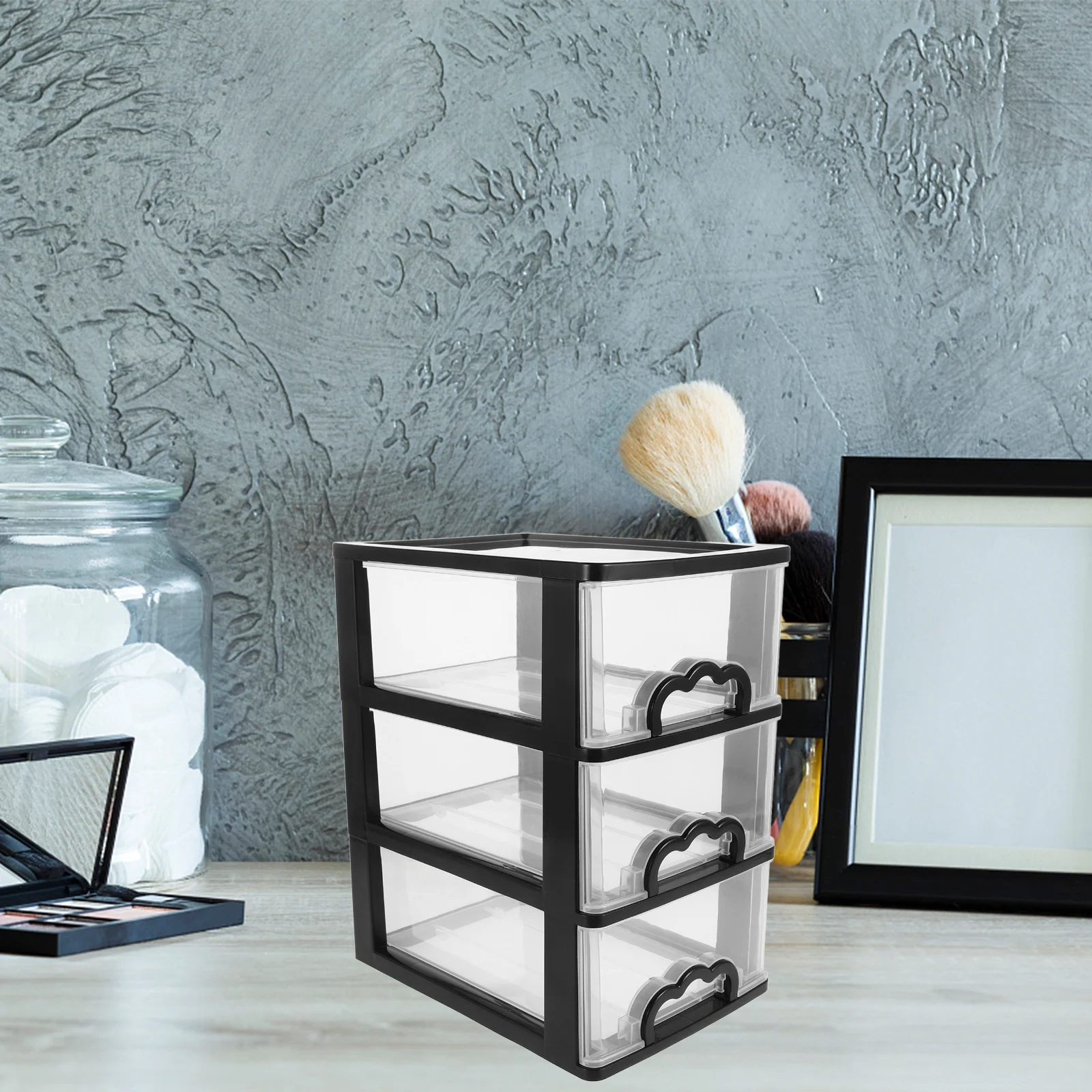 

Desktop Drawer Organizer Storage Box Compact Stackable Plastic 3-Layer Sliding Drawers Office Stationery Storage Case Desk Small