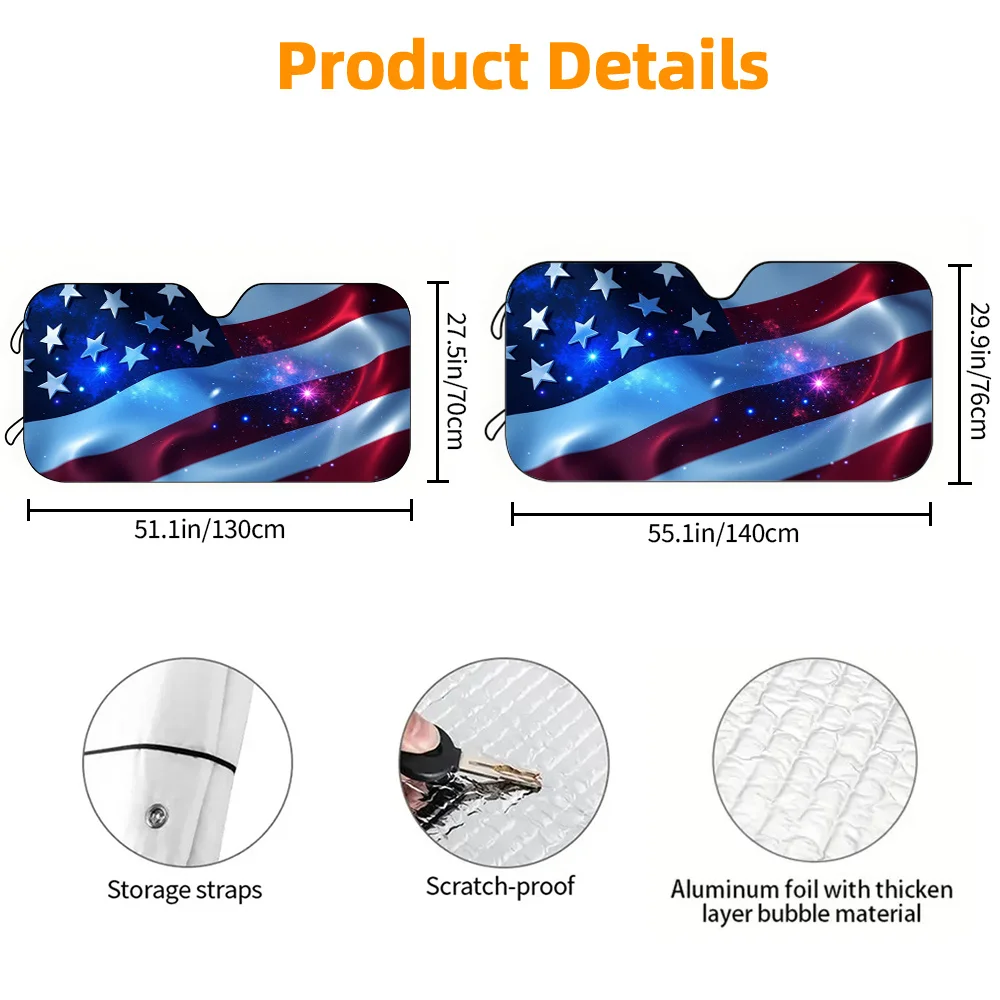 2D Flat Printing Car Sunshade Starry American Flag Background Car Sun Visor American Independence Day 250Th Anniversary