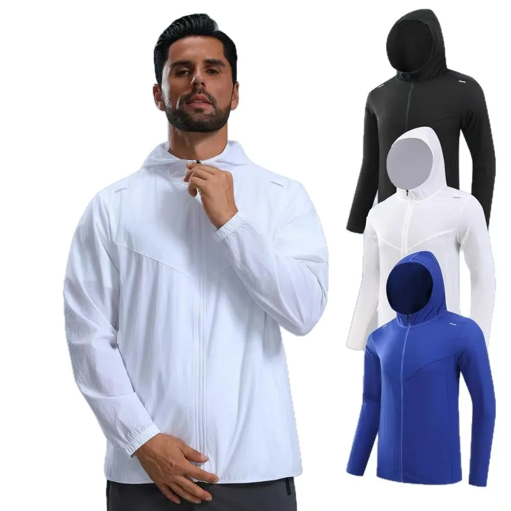 Mens Fitness Tracksuit Running Sport Jacket Windproof Joggers Hooded Outdoor Fishing Shirts Tops Clothing Workout Sweatshirt