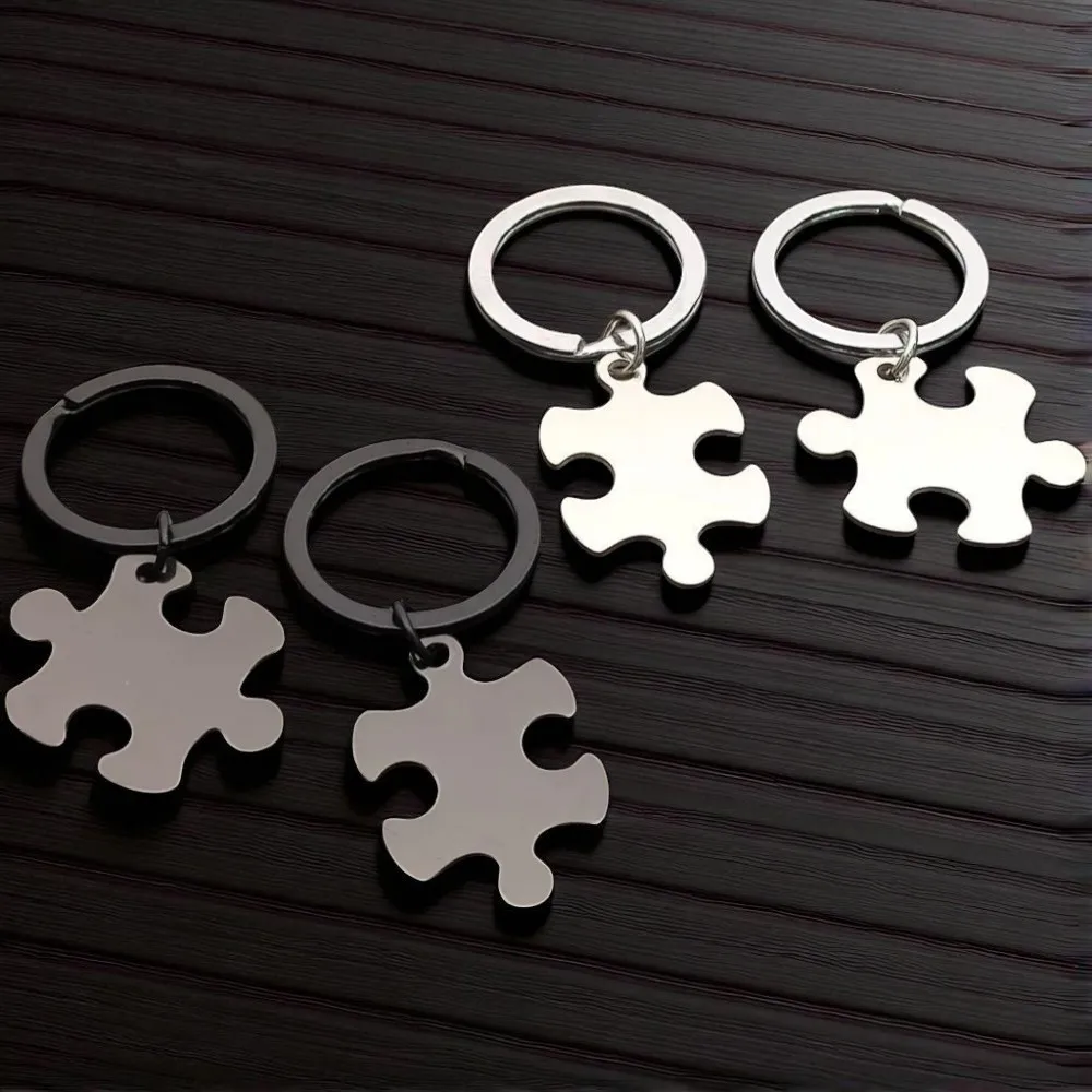 

2pcs Stainless Steel Puzzle Keychain Metal Couples Letters Engraved Keyring For Women Men Valentine's Day Wedding Jewelry Gift