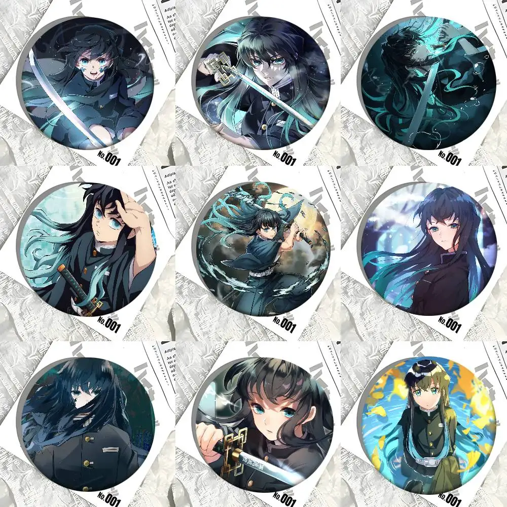 Demon Slayer Anime Muichiro Tokito Badges Round Badge Tinplate Coin Brooch Clothing Backpack Accessories Lapel Pin