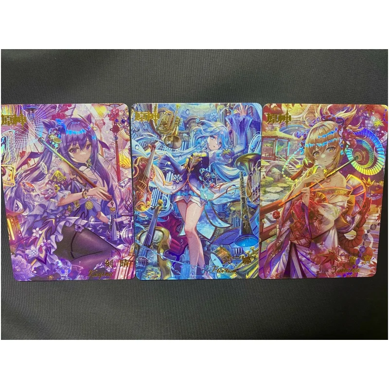 18Pcs/Set ACG Cards Genshin Impact Furina Shenhe Hu Tao Ganyu Anime Game Characters Collection DIY Color Flash Cards Toys Gifts