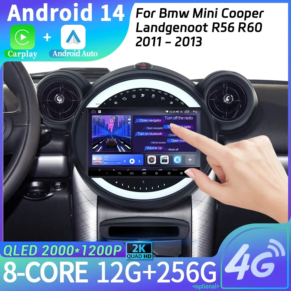 For Bmw Mini Cooper Landgenoot R56 R60 2011-2013 Android 14 Car Radio Wireless Bluetooth Carplay Multimedia Touch Screen Stereo