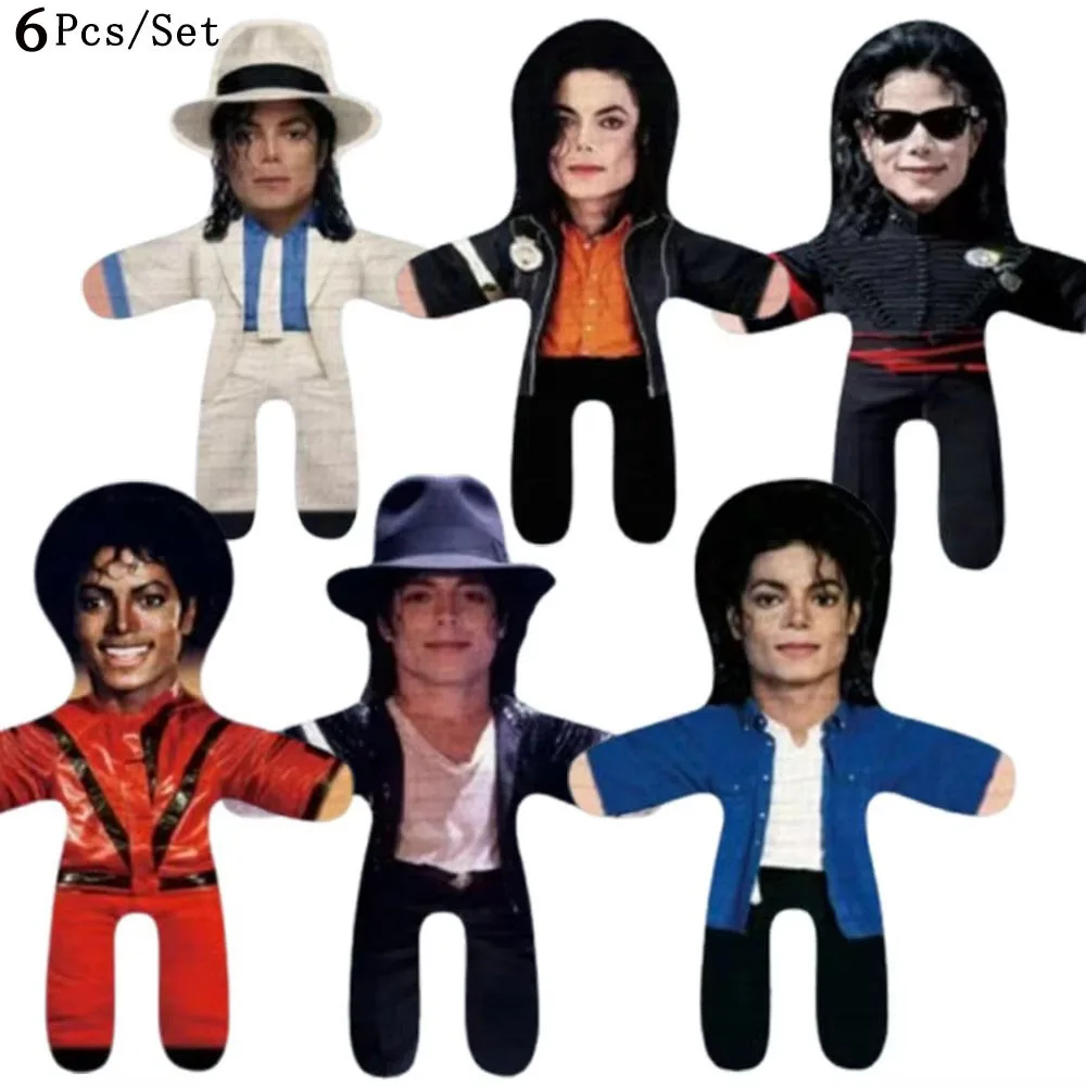 6Pcs/Set Michael Jackson Pendant Abstract Doll Keychain With Built-in Wire Skeleton Collectible Fan Gift Hanging Ornament