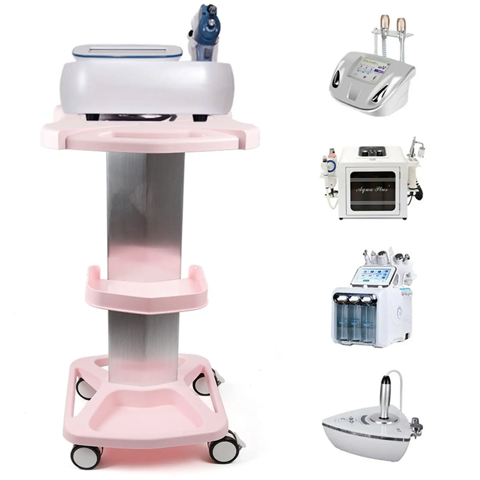

Salon Trolley Cart - Aluminum Mobile Trolley Stand Medical Rolling Carts for Ultrasonic Cavitation Rf Machine Manicure Spa Shelf