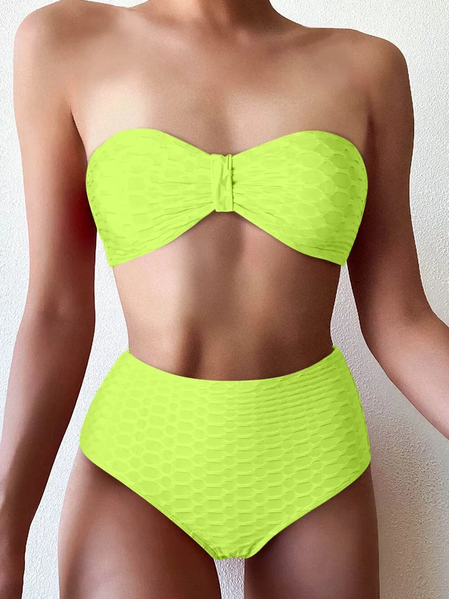 الصلبة عقدة الجبهة العصابة البيكينيات المرأة مثير عالية الخصر ملابس السباحة مبطن الإناث التعادل الخلفي ثوب السباحة ملابس السباحة #5