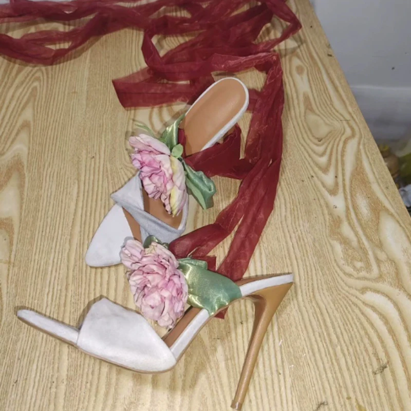 

Женские босоножки на шпильке с розовым цветком и ремешком на щиколотке, лето 2023, туфли без шнуровки на высоком каблуке с открытым носком, модная обувь для вечеринок