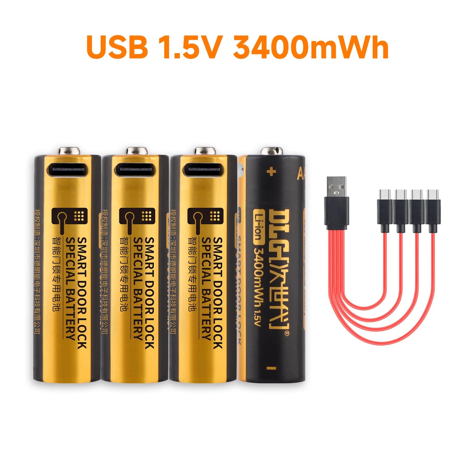 DLGpower 1.5V 3400mWh AA Rechargeable Battery USB Type-C Rechargeable aa Lithium Battery for Electric Toys Mouse Remote Control