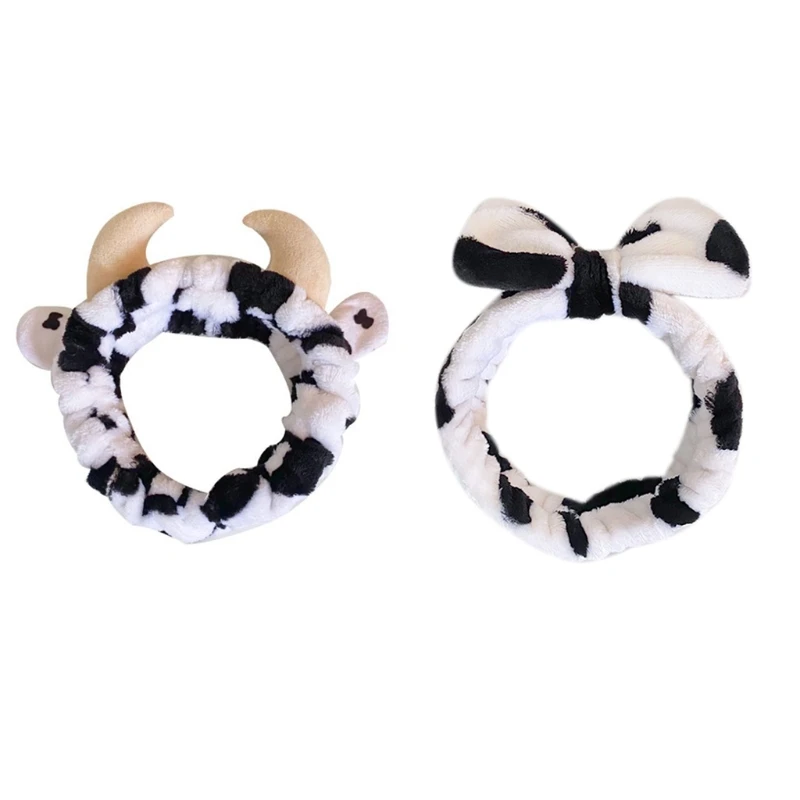 Funny Spotted Cow Horn Headband Wide-brimmed Elastic Hairbands Hair Decors Dropship