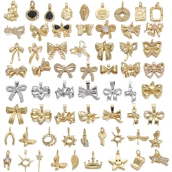 Sweet Bow Gold Color Charm Pendant for Women CZ Zircon Crystal Necklace Earrings Jewelry Making Supplies Accessories