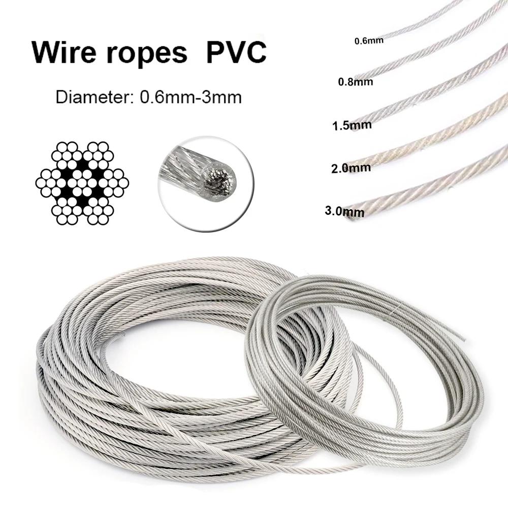 5/10 متر 7x7 البلاستيك المغلفة الفولاذ المقاوم للصدأ سلك حبل 0.6-3 مللي متر المطاط الكرمة تعريشة حبل لشرفة حديقة دعم النباتات