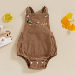 2024-04-15 Lioraitiin Baby Romper, Sleeveless Embroidery Duck  Square Neck Corduroy Bodysuit Overalls for Girls Boys