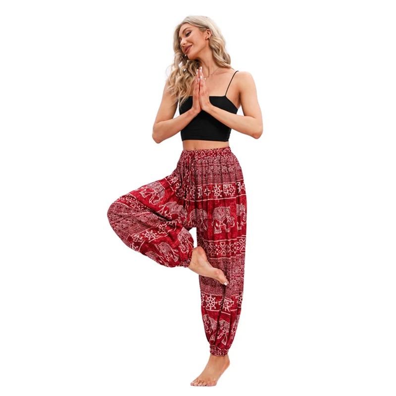 Pantalones bombachos con estampado Vintage para mujer, pantalón holgado de yo-ga, Hippie, ocio, danza del vientre, Leggings holgados, ropa deportiva