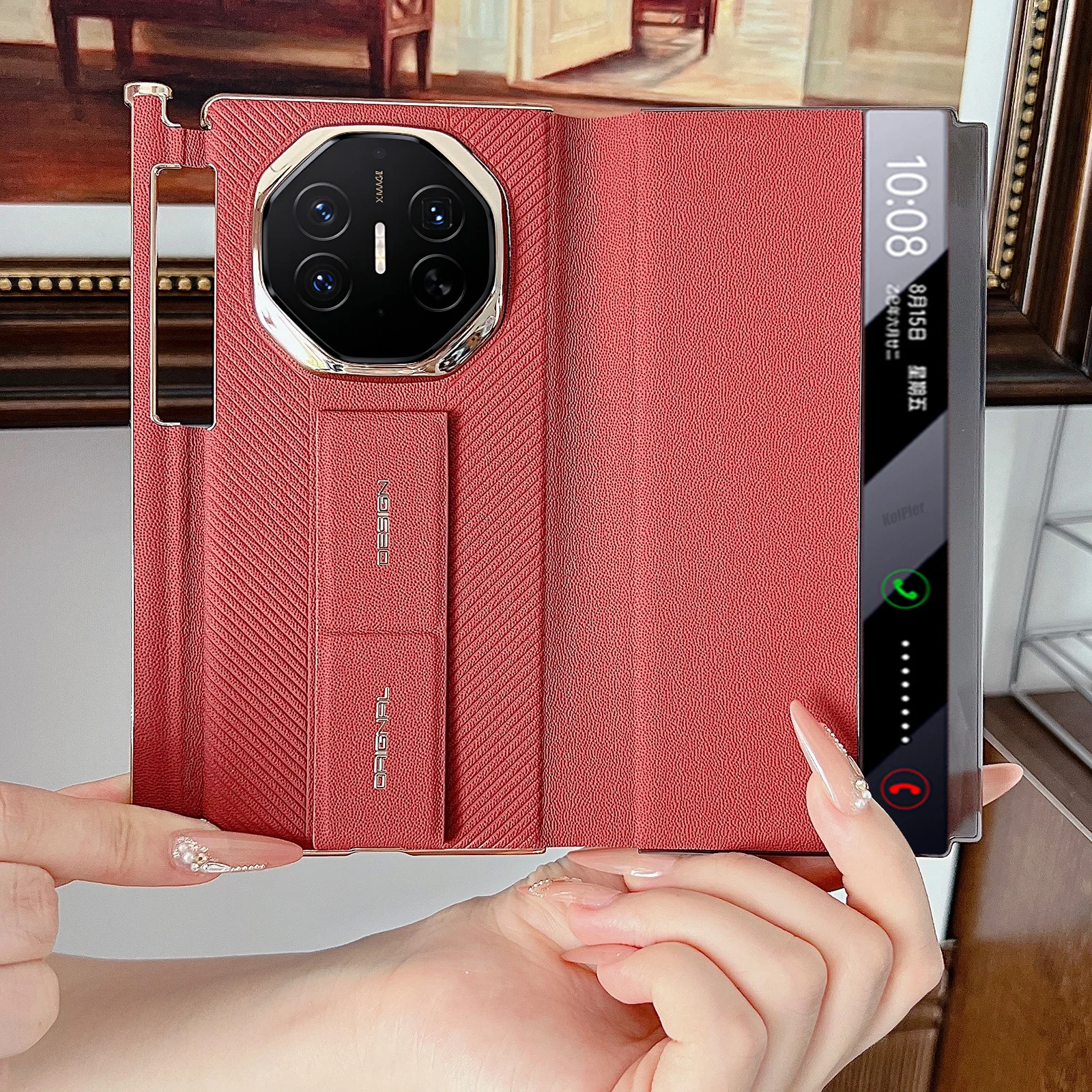 

Business Leather Case For Huawei Mate XTS XT Wrist Strap Holder Smart View Window Camera Lens Protection Electroplated Frame