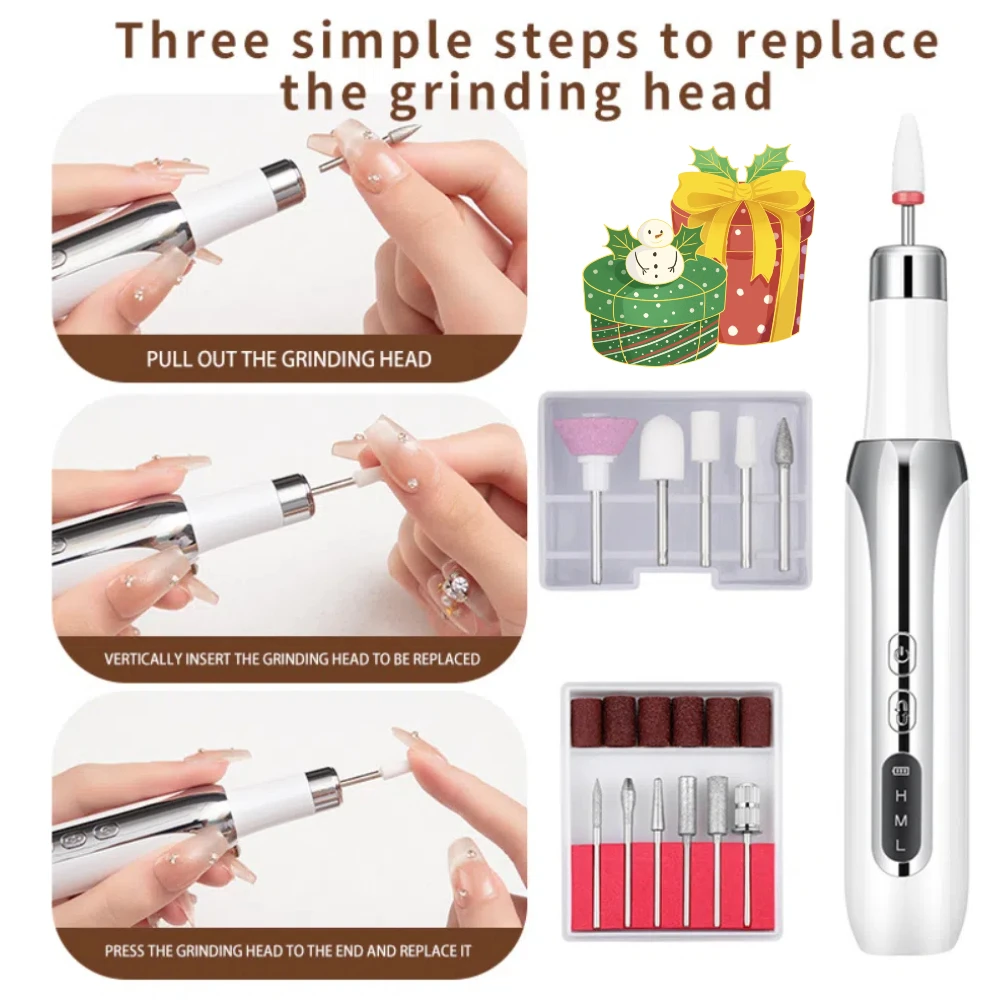 هدية عيد الميلاد مجموعة الكهربائية طلاء الأظافر لقمة ثقب الأظافر المهنية طحن تلميع الفن الرملي ملف القلم آلة أظافر #2
