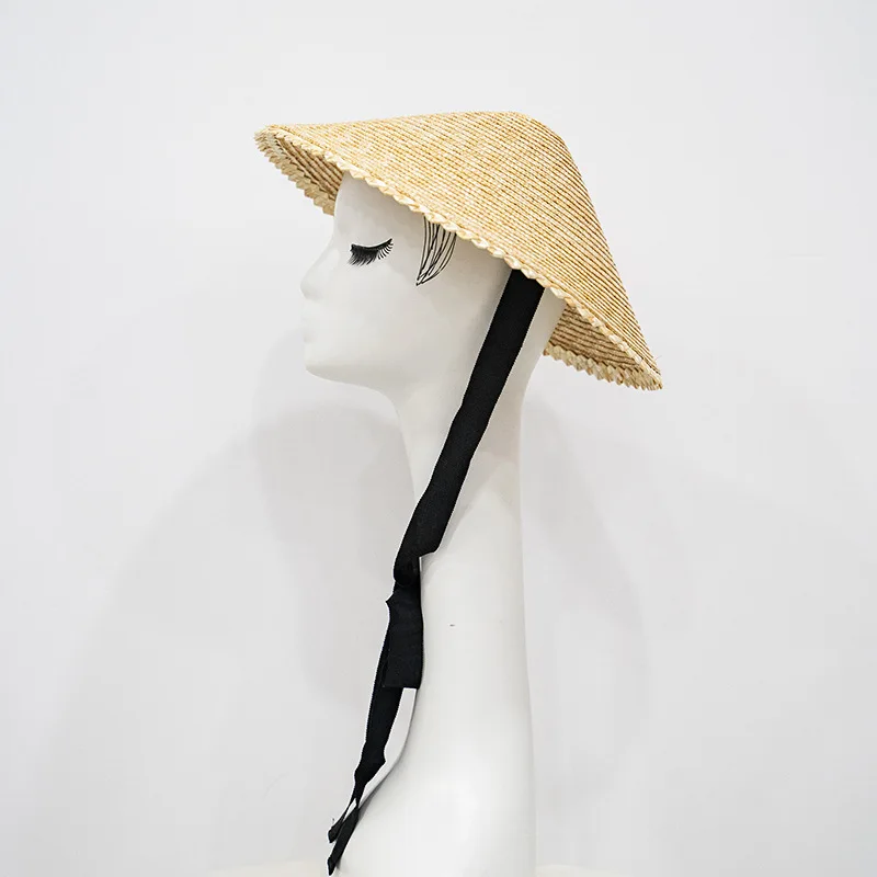 New Women Unique Wheat Straw Bamboo Cone Sunshade Hat Fashion Stage Catwalk Straw Hat Handmade High Quality
