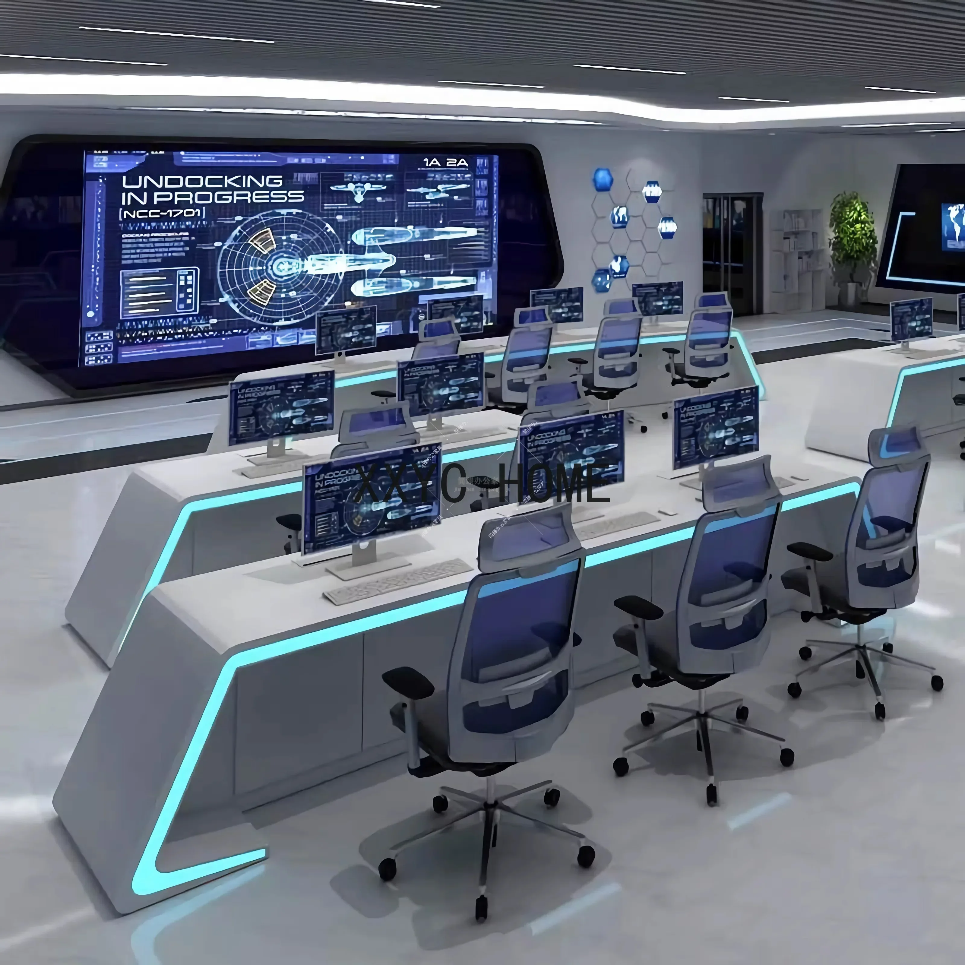 

Command Center Workbench Console Console Multimedia Command Desk Computer Table and Chair