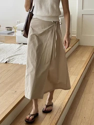 Elegant Women's Skirt Spring Korean Chic Long Skirts for Women Fashion 2025 Lady Solid Color Khaki High Waist A-line Skirt Women