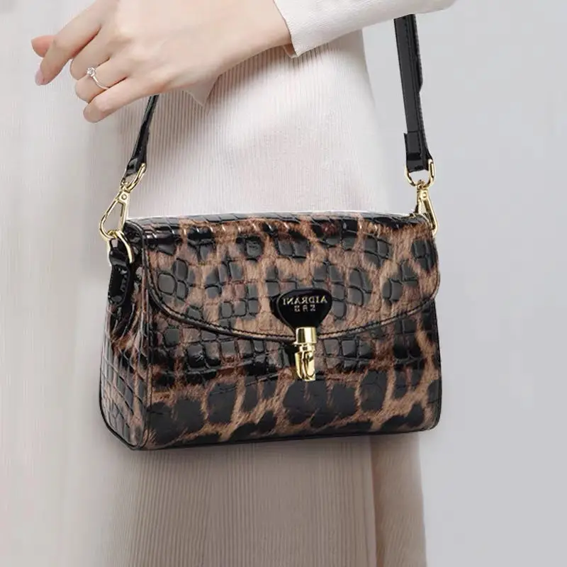 New Genuine Leather Handbags Ladies handbags Fashion Tote Leather Shoulder Bag Women Bags Luxury Designer Leopard