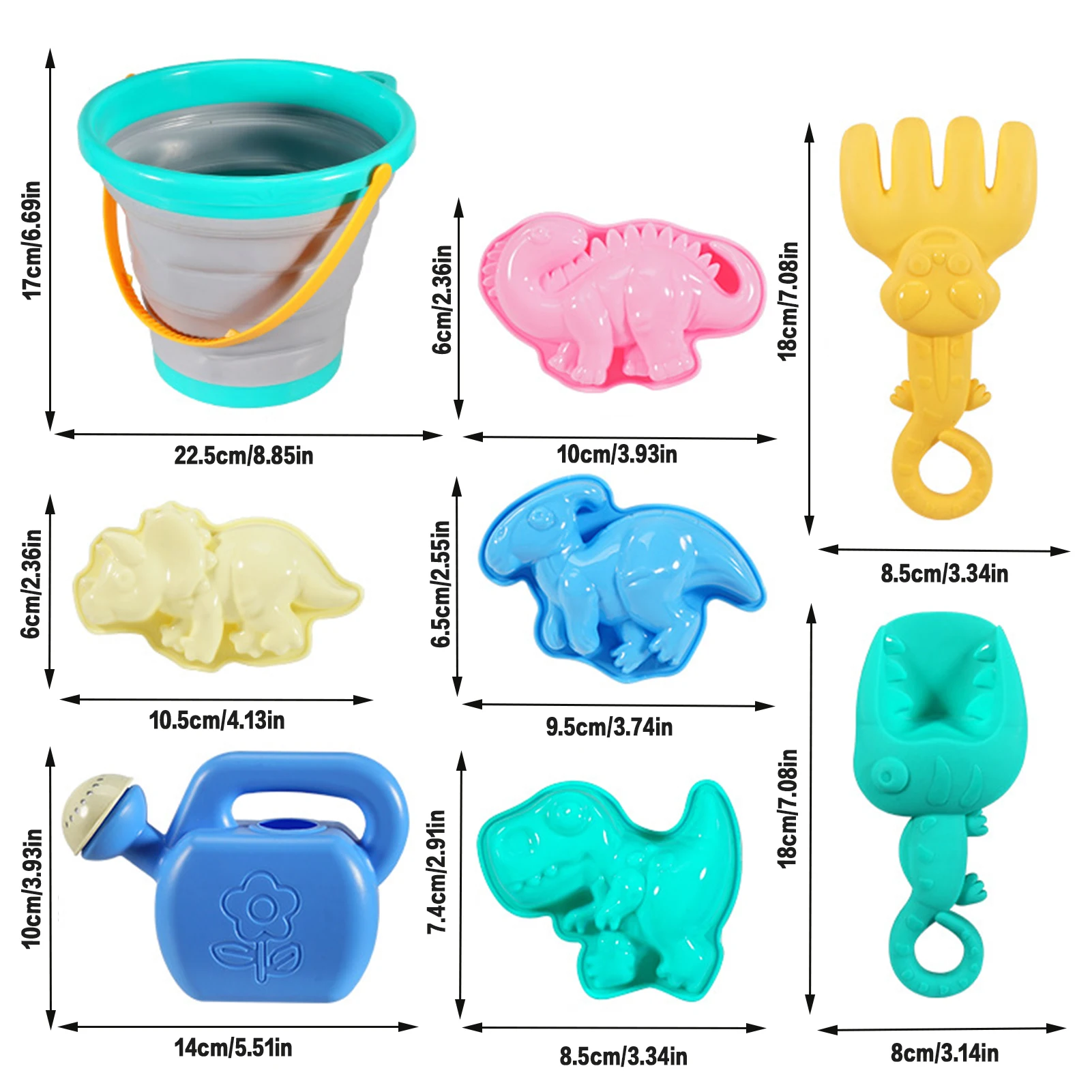 New Hot Beach Plastic Sand Toy Set with Beach Bucket Sand Molds Watering Can Shovels for Toddlers Outdoor Indoor Play Gift