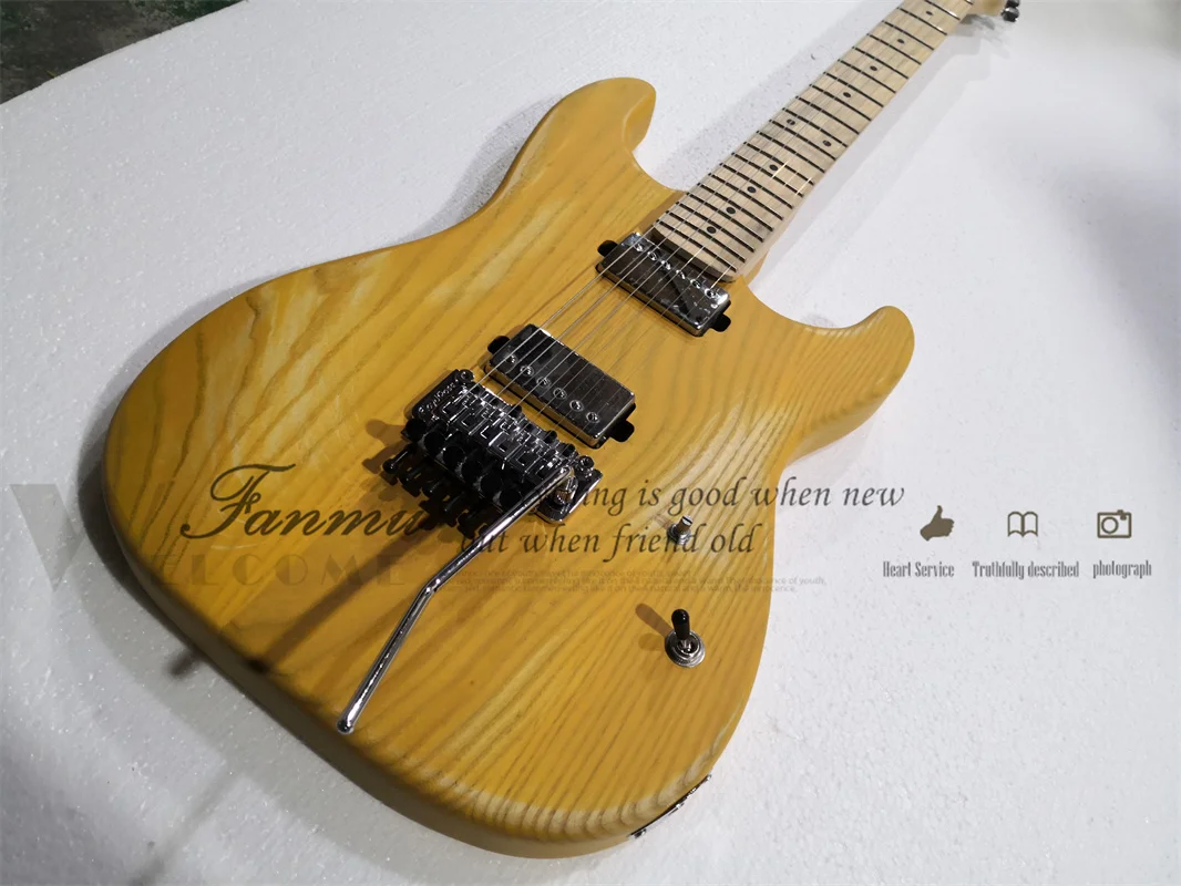 

Matte Yello guitar ASH wood Body tremolo bridge HH pickups Locked Tuners Chrome hardware maple neck 22 frets