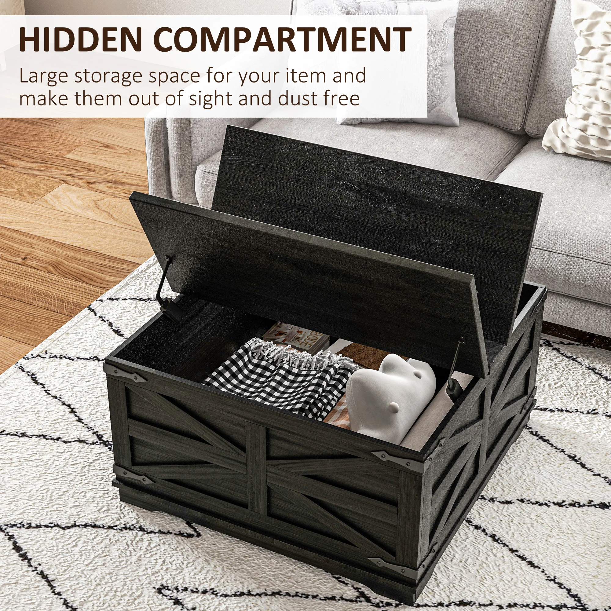 Homcom Coffee Table with Flip Top Hidden Storage, Square Center Table Black