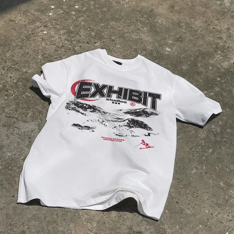 Men\'s T-Shirts Oversized Cotton Summer Letter Streetwear Aesthetic Graphic Kpop Y2k Tops Short Sleeve Tee Korean Popular Clothes