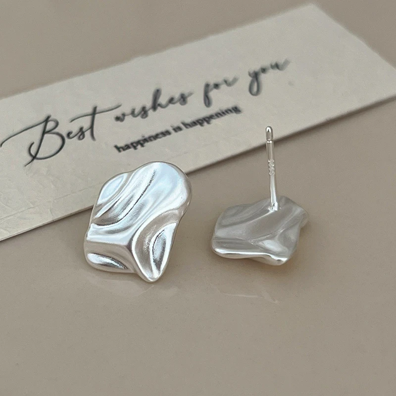 ENSHIR Silver Color Irregular Geometric Stud Earrings For Women Simple Versatile Fashion Temperament Jewelry Gifts Wholesale