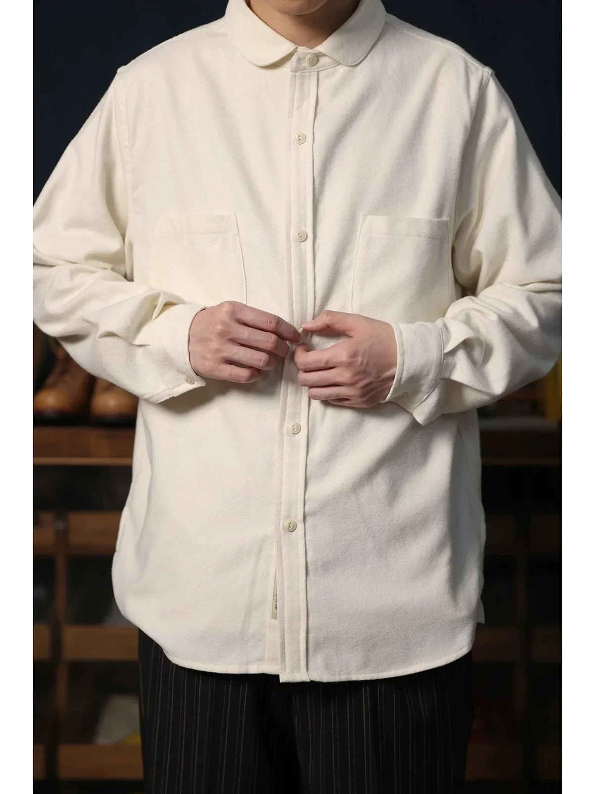 

Second Order Detachable Collar Shirt Heritage Style Men's Brushed Cotton Workshirt
