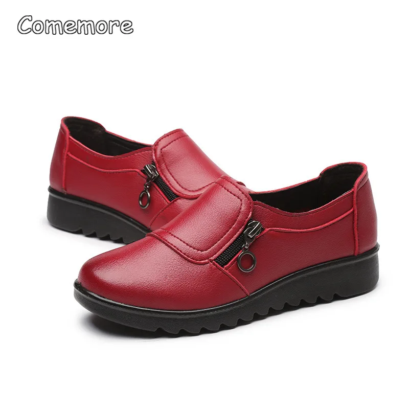 Comemore Elderly Mother Women Leather Elderly Shoe Women\'s Sneakers Platform Loafers Casual Comfortable Female 2023 Spring Shoes