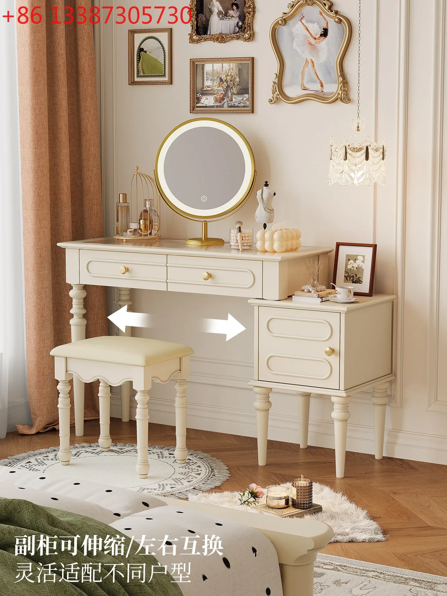 Dresser American White All Solid Wood Home Bedroom Retractable Makeup Table French