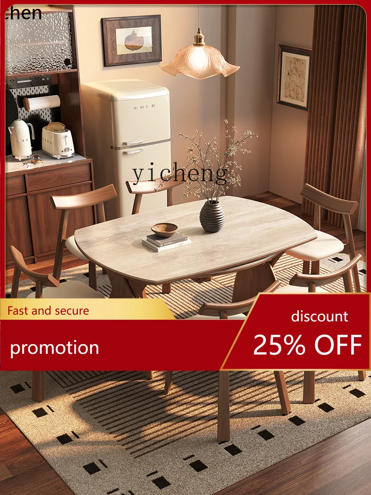 

YFY Solid Wood Folding Dining Table and Chairs, Extendable and Convertible Round Table for Small Household Use