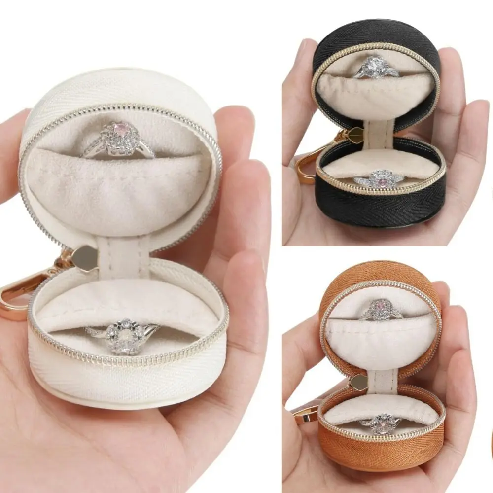 Mini Portable Jewelry Storage Bag Necklace Ring Earring Organizer Storage Case With Keychain Round Minimalist Jewelry Box Women
