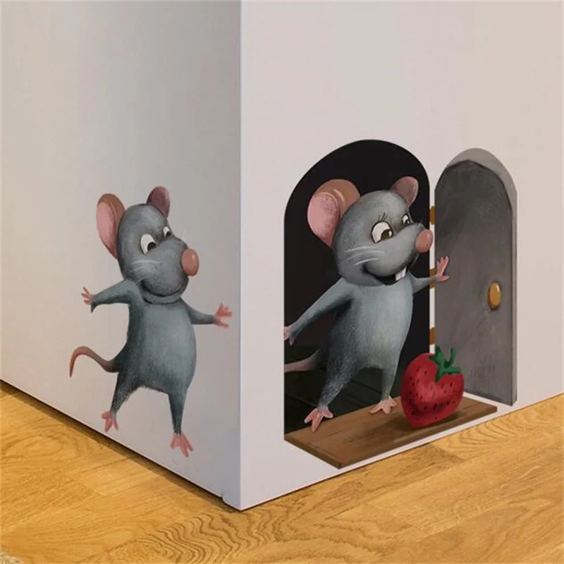 

1PCS Creative Funny Mouse Hole Broken Wall Stickers For Living Room Bedroom Home Decorative Art Self-Adhesive Wallpaper