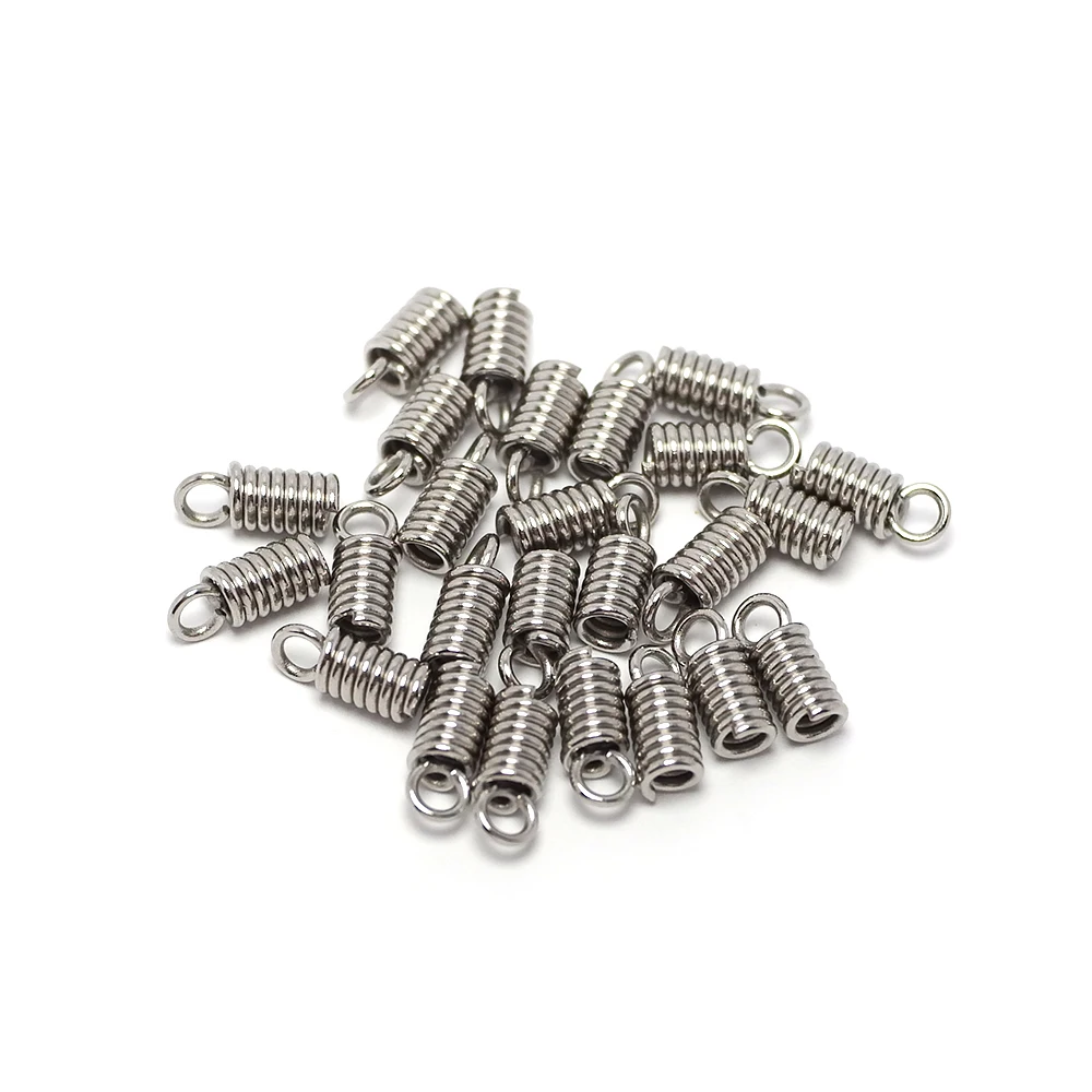 

20pcs Spring Clasps Fastener Connector,Stainless Steel Cord Crimp End Caps,Bracelet Necklace Jewelry Making Supplies 3.5x8x0.7mm