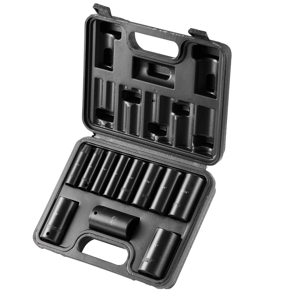 11 Pcs 3/8 Drive Deep Impact Socket Set SAE 5/16 to 1 Inch CR-V Steel High Torque Resistance Durable Carrying Case